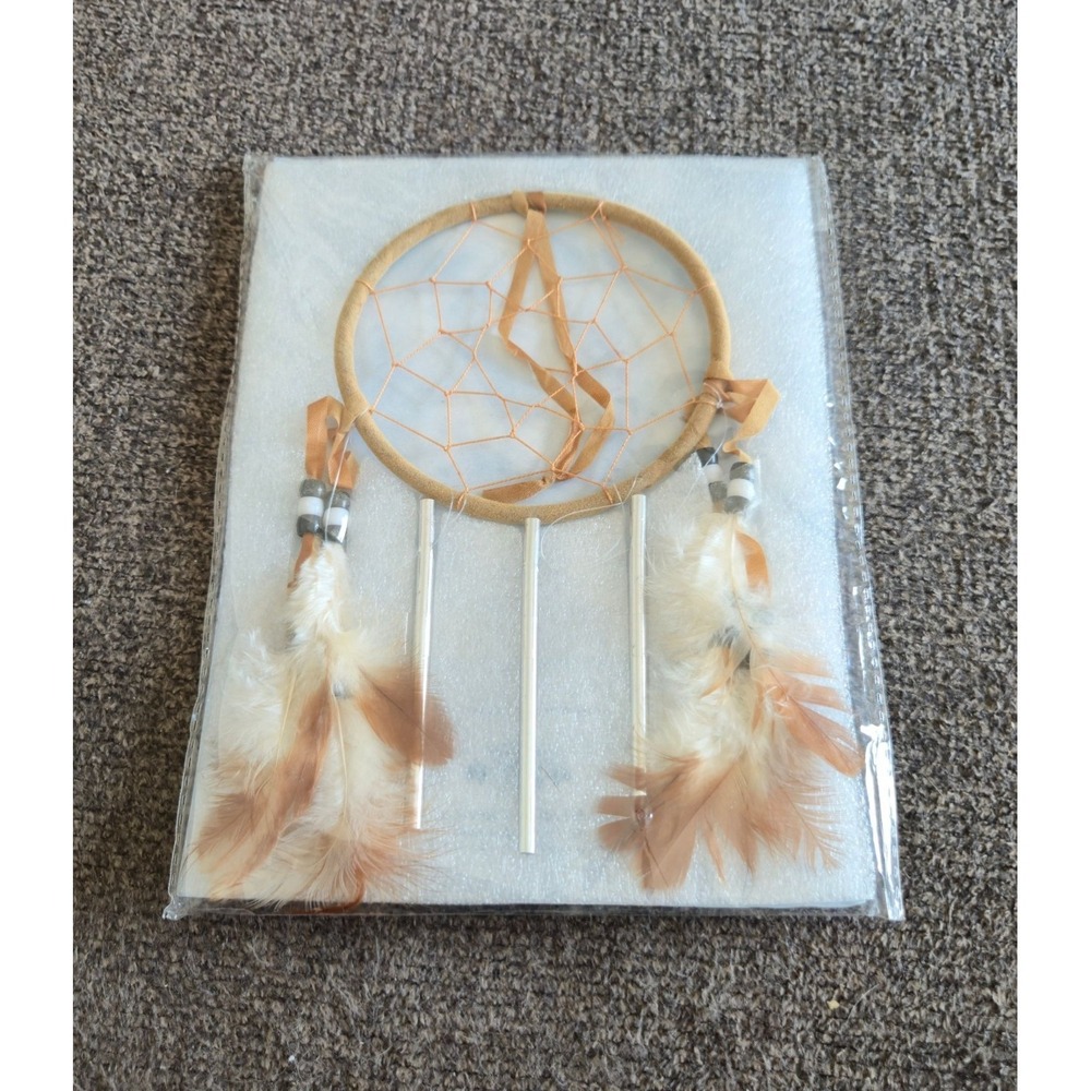 Dreamcatcher With Feathers & Metal Accents Natural White Wall Hanging Decor